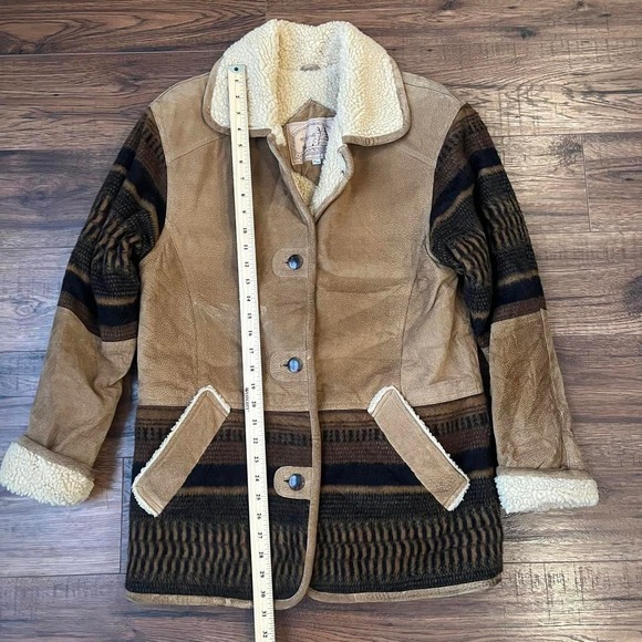 Vintage Western Suede Sherpa CoatTapestry Paneling Women Large Collar Winter - Picture 4 of 7
